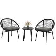 Black 3 Piece Rattan Bistro Set With Cushions For Balcony Or Small Garden Spaces