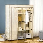 Cream White Fabric Portable Wardrobe with 8 Shelves and 2 Hanging Rods by HOMCOM