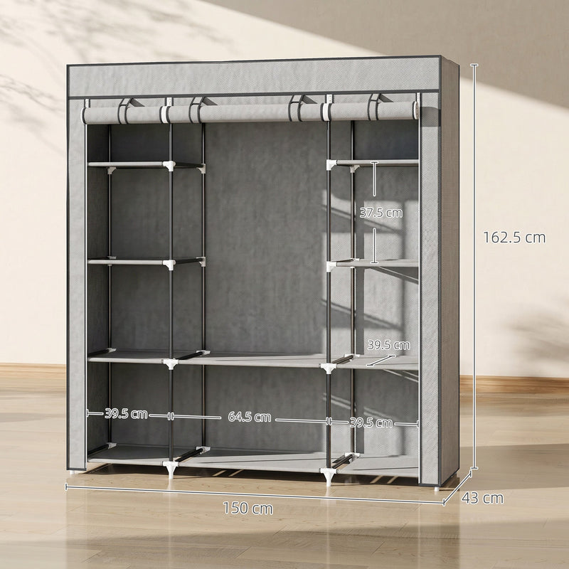 Fabric Wardrobe with Hanging Rail and 10 Shelves for Easy Bedroom Storage
