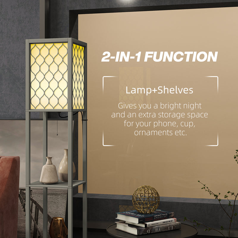 Floor Lamp with Shelves Dual Light Modern Tall Standing Lamp with Pull Chain Light, Grey by HOMCOM