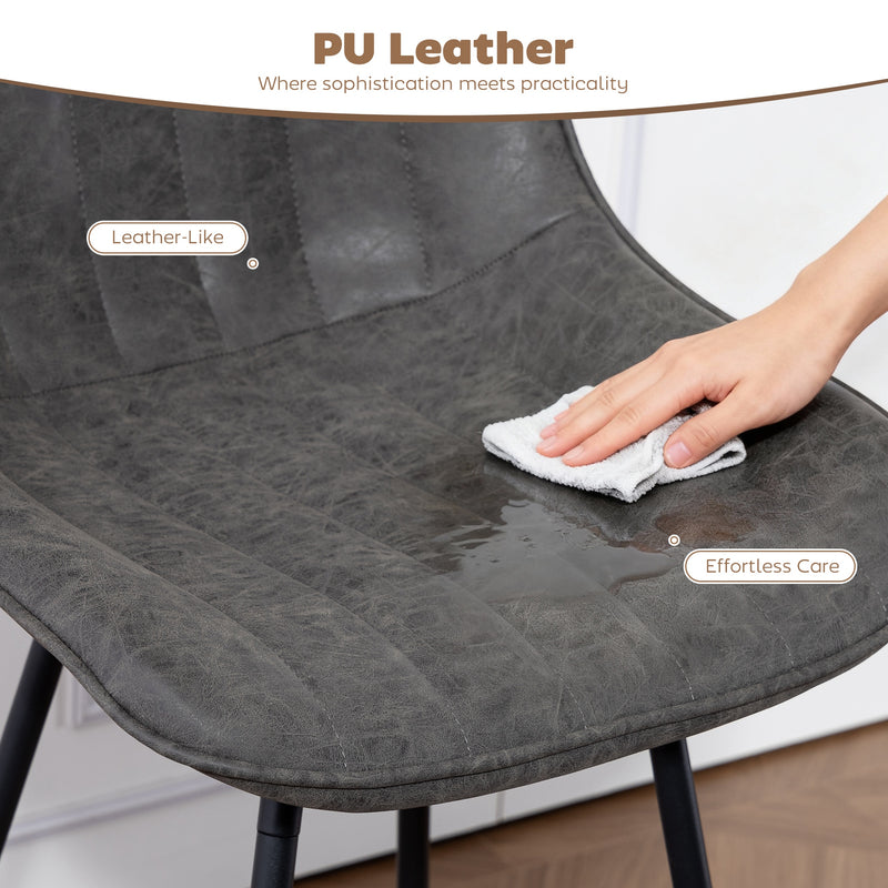 Set of 2 Faux Leather Swivel Bar Stools with Adjustable Height for Kitchen Island Grey