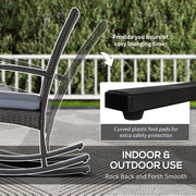 Set of 2 Rattan Garden Rocking Chairs With Cushions and Armrests For Outdoor Use, Grey