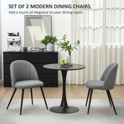 Set of 2 Grey Velvet Dining Chairs with Padded Seat and Metal Legs for Home