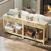 Modern Console Table with Fluted Drawers and Shelf for Hallway or Living Room, Natural Wood Finish