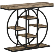 Industrial Console Table with Open Storage Shelves for Hallway or Living Room Rustic Brown AOSOM