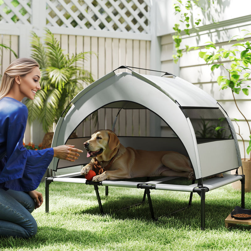 Portable Elevated Dog Bed with Canopy Large Cooling Pet Cot for Outdoors 106 x 76 x 94 cm