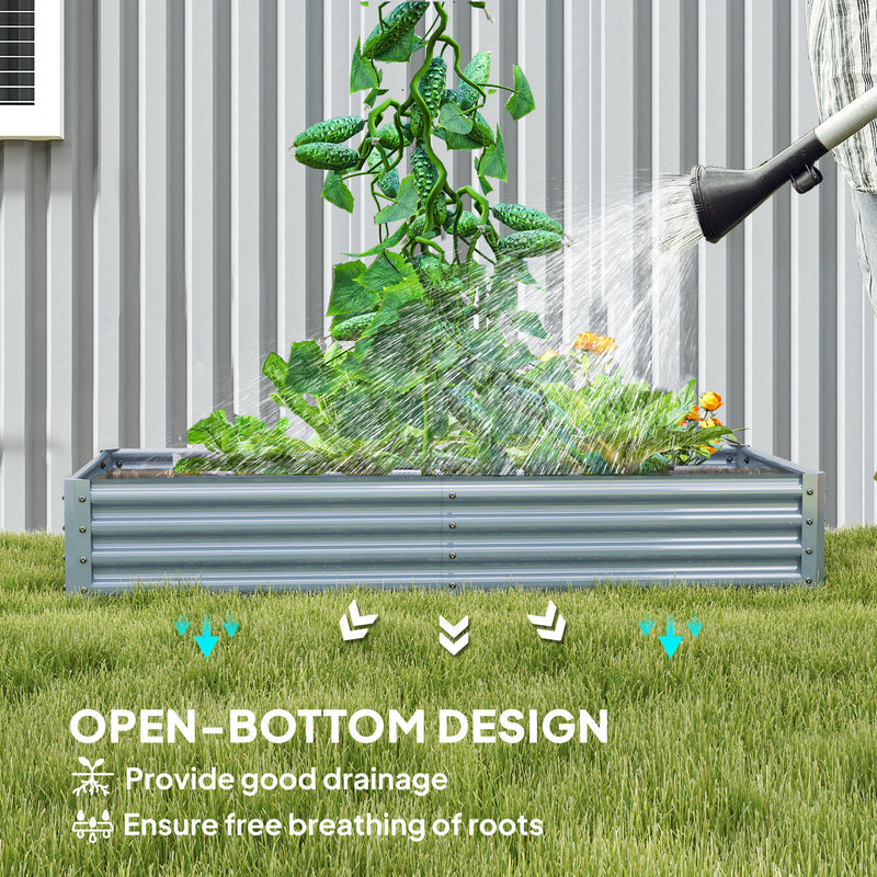 Silver 180 x 90cm Galvanised Steel Raised Garden Planter for Vegetables by Outsunny