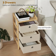 Slim Chest of Drawers for Small Bedroom Storage with Bamboo Frame and Fabric Drawers Natural AOSOM