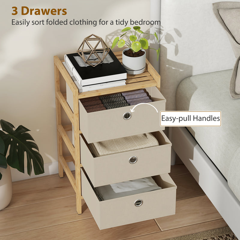 Slim Chest of Drawers for Small Bedroom Storage with Bamboo Frame and Fabric Drawers Natural AOSOM
