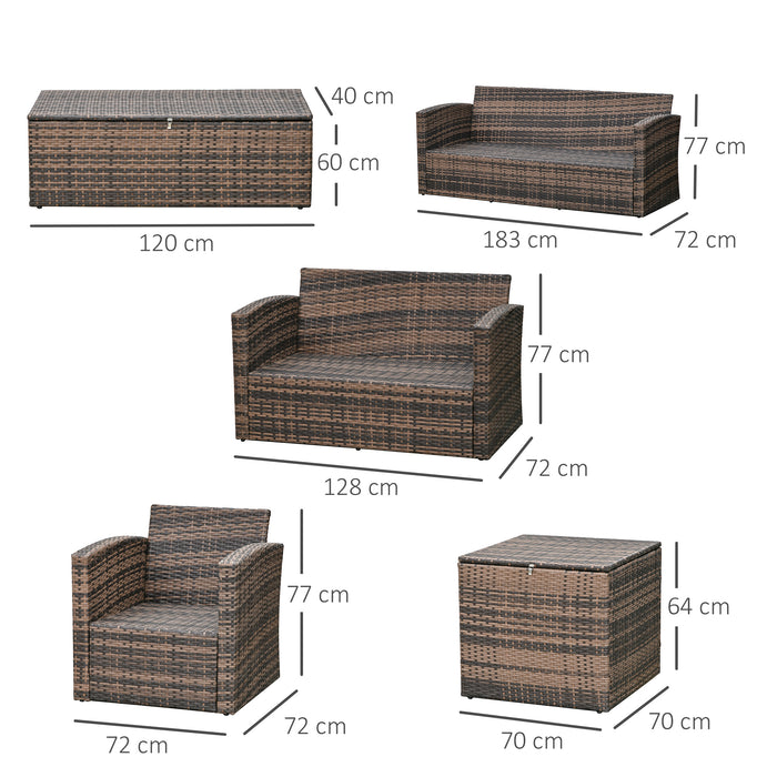 6 Seater Rattan Garden Furniture Set with Cushions and Storage Table by Outsunny