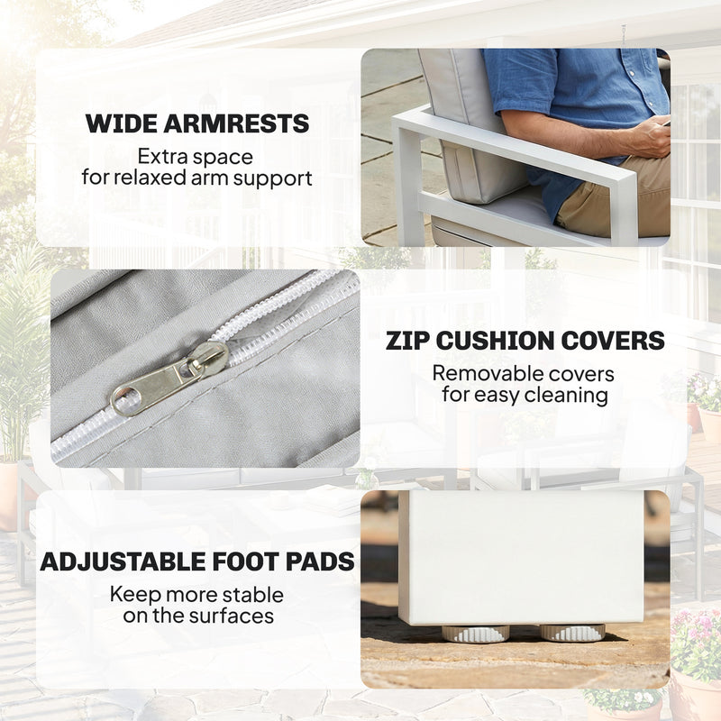 Modular Garden Furniture Set with Deep Cushions for All Weather Relaxing, White & Light Grey