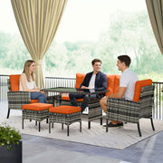 6 Seater Rattan Garden Furniture Set With Cushions And Dining Table For Patio Orange