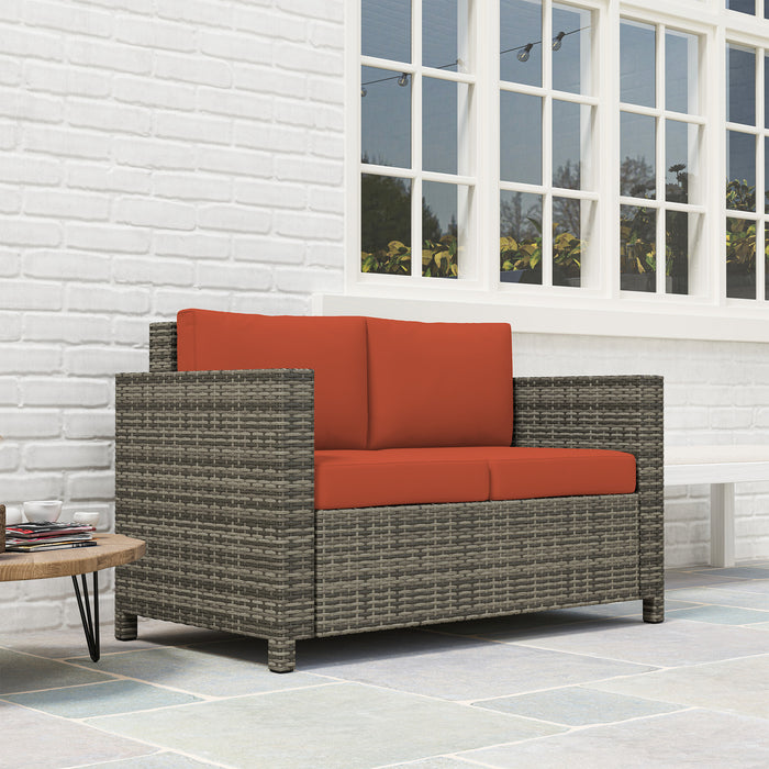 Grey 2 Seater Rattan Garden Sofa with Soft Cushions and Armrests by Outsunny