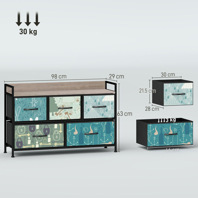 5 Drawer Chest of Drawers with Spacious Storage for Bedroom or Living Room Blue