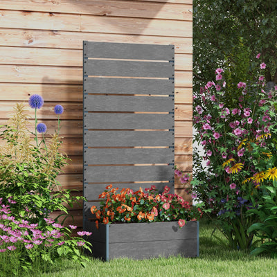 Grey Garden Planter Box with Back Trellis for Climbing Plants Outdoor Patio Display