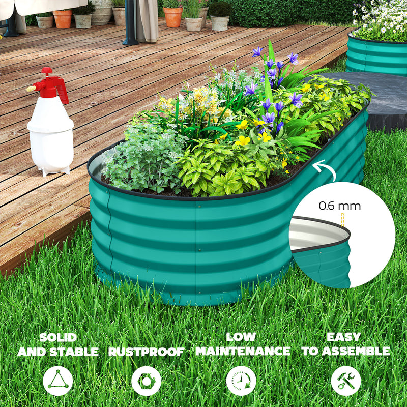Galvanised Raised Garden Beds Set of 2 for Easy Outdoor Planting with Open Bottom