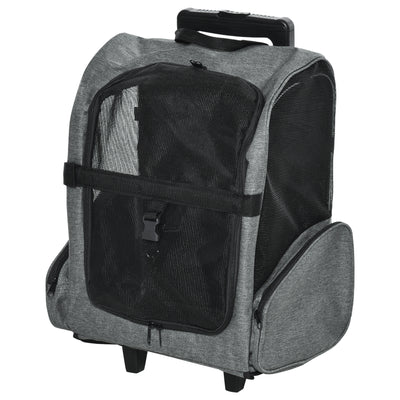 Pet Travel Backpack Trolley Carrier With Telescopic Handle For Cats And Small Dogs, Grey