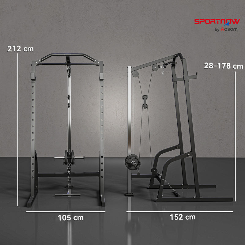 Home Gym Power Cage with 15 Level Squat Rack and Pulley System for Strength Training Black AOSOM