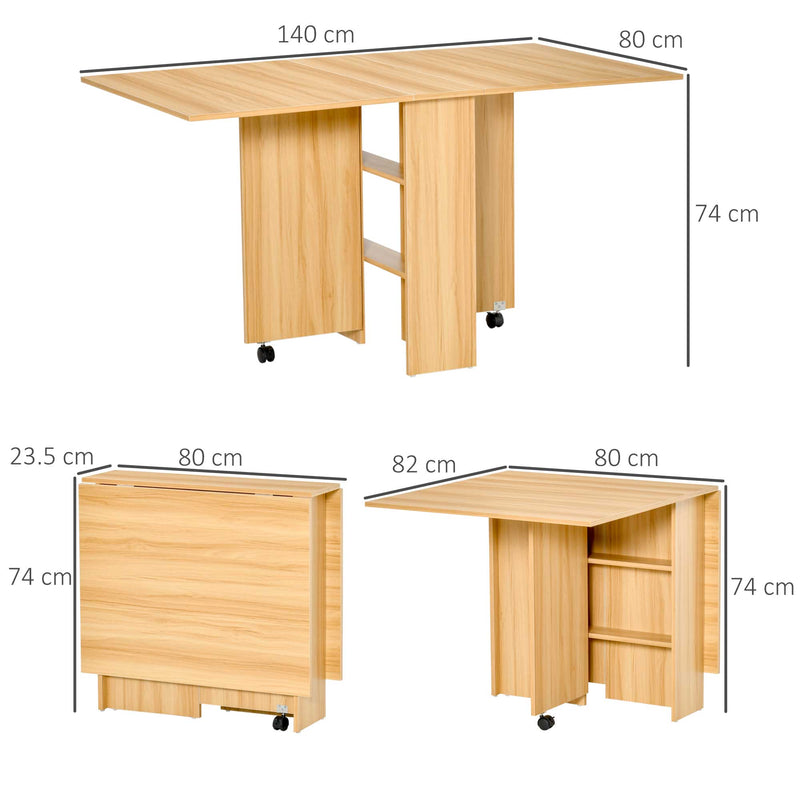 Folding Drop Leaf Dining Table with Storage Shelves Ideal for Small Spaces Teak