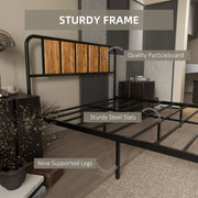 Double Bed Frame with Wood Headboard and Steel Slats for Storage and Support Rustic Brown