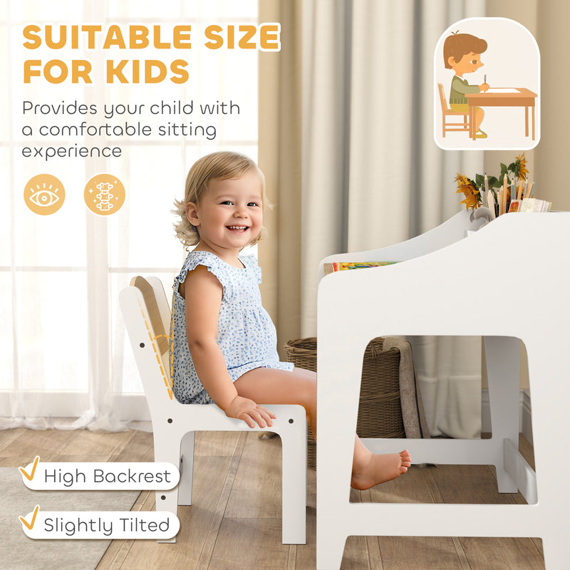 Kids Desk and Chair Set with Storage for Homework and Crafts Ages 3–8 Natural and White AOSOM