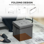 Foldable Velvet Feel Storage Ottoman With Padded Seat And Hidden Compartment Grey