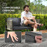 Grey 4 Seater Rattan Garden Furniture Set with Cushions and Glass Table by Outsunny