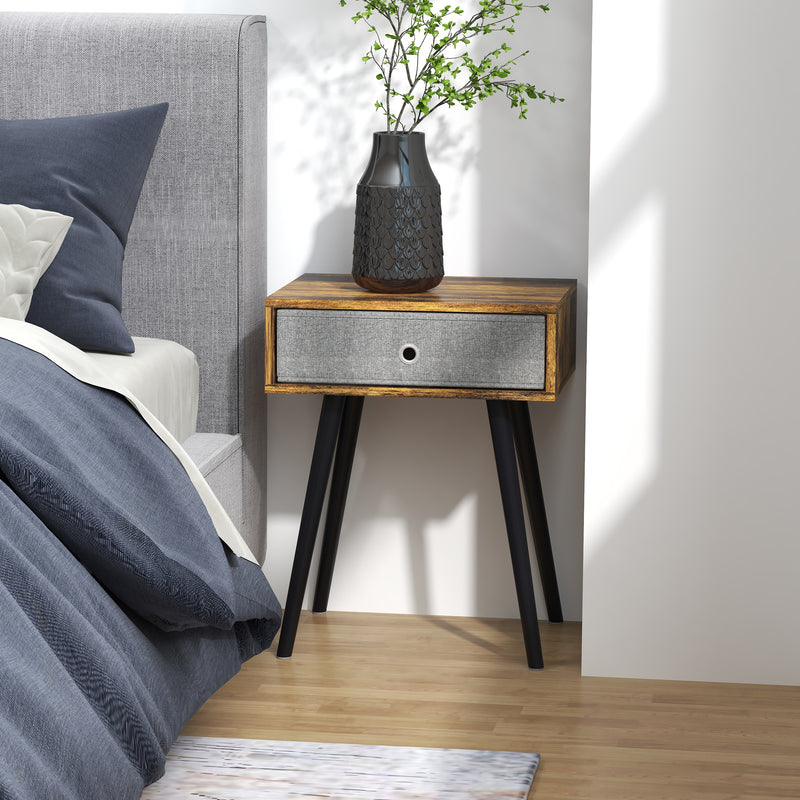 Set of 2 Industrial Bedside Tables With Removable Fabric Drawers Tall Design Rustic Brown AOSOM