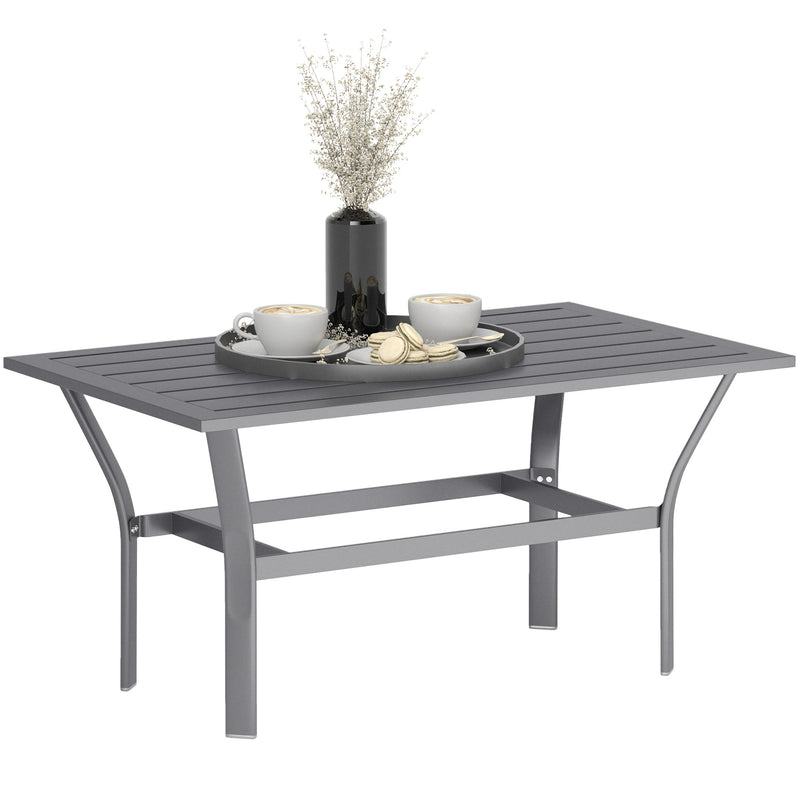 Dark Grey Metal Garden Coffee Table Rectangular Outdoor Side Table With Slatted Top by Outsunny