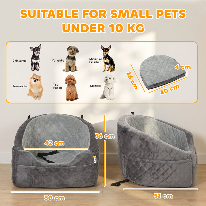 Dog Car Seat for Small Pets with Washable Cover and Adjustable Leash Grey