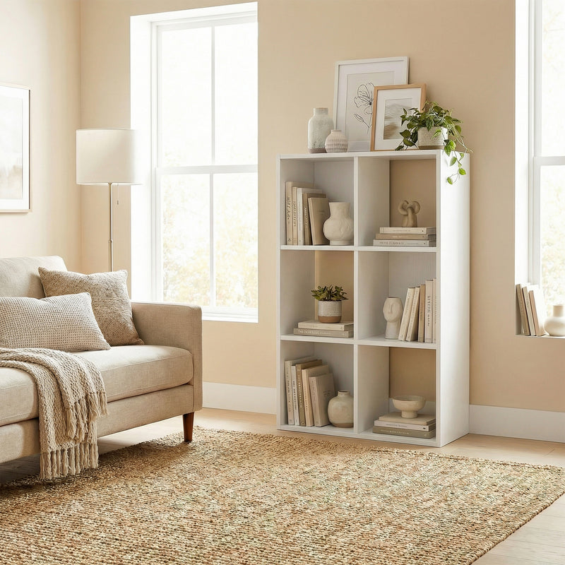 Storage Shelf with 6 Open Compartments for Organising Books and Toys White Wood Effect AOSOM
