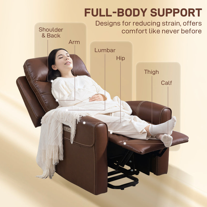 Brown Power Lift Recliner Chair for Elderly With USB Ports and Remote Control by HOMCOM