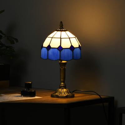 Handmade Stained Glass Table Lamp for Bedroom or Living Room with Antique Style, Blue