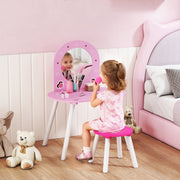 Kids Vanity Table with Mirror and Stool for Bedroom or Nursery Ages 3 to 6 Pink AOSOM