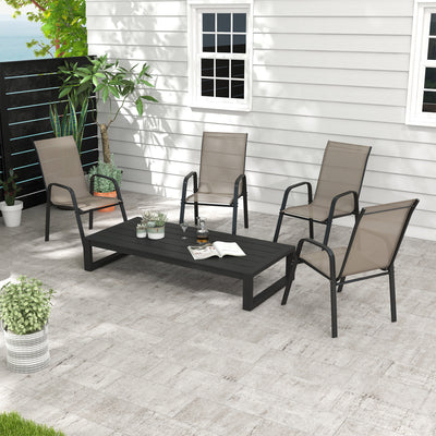 Set of 4 Stackable Grey Mesh Garden Chairs Lightweight and Space Saving Design