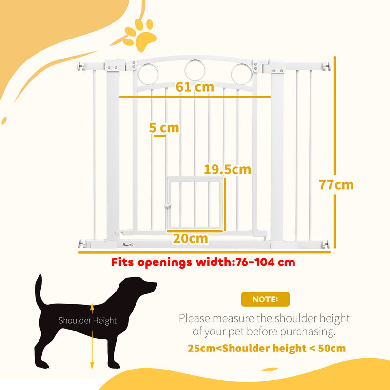 Tall Pet Safety Gate with Door 77cm High Adjustable 76-104cm for Stairs and Doorways by PawHut