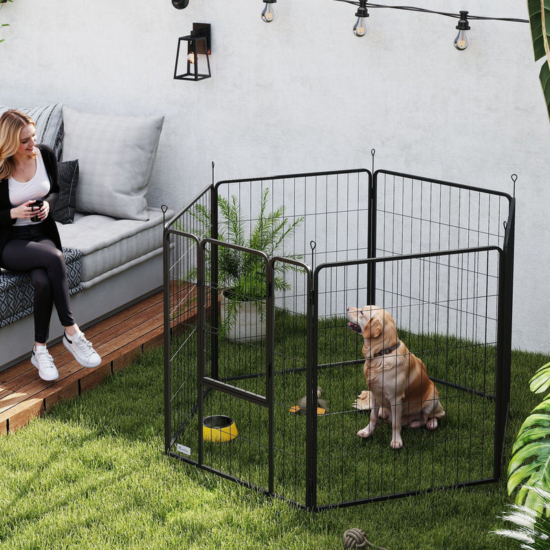 6 Panel Portable Dog Playpen with Door 100cm High for Large Dogs Black by PawHut