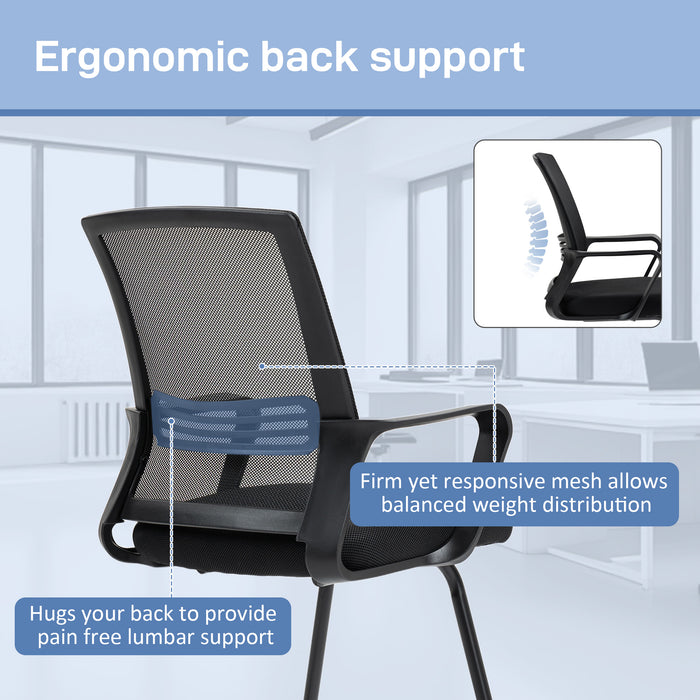 Black Ergonomic Desk Chair Without Wheels Padded Sled Base for Home Office or Conference by HOMCOM