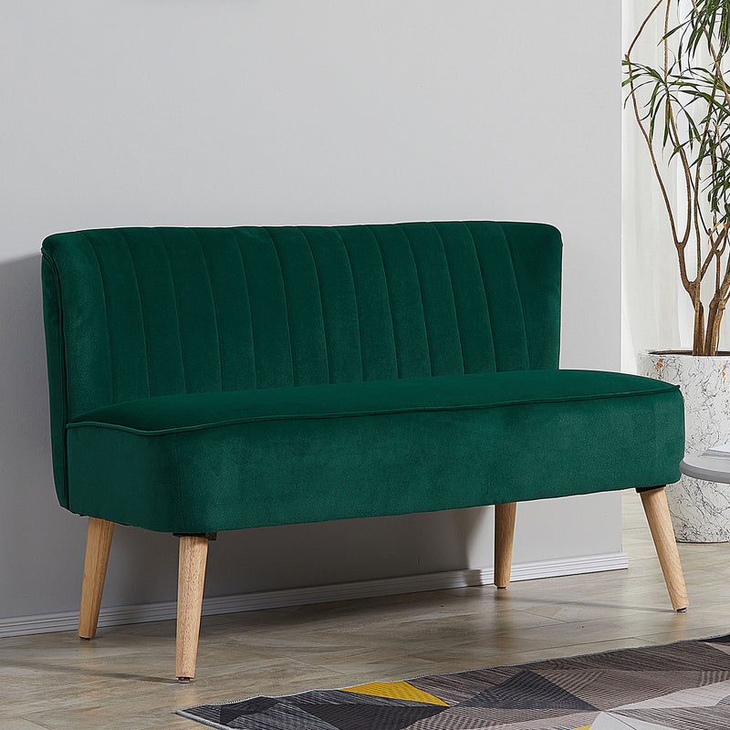 Modern Green Velvet Double Seat Sofa with High Back and Wooden Frame for Compact Spaces