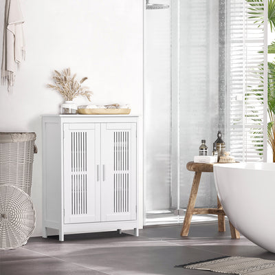 White Freestanding Bathroom Floor Cabinet With Shelves For Towels And Toiletries Storage