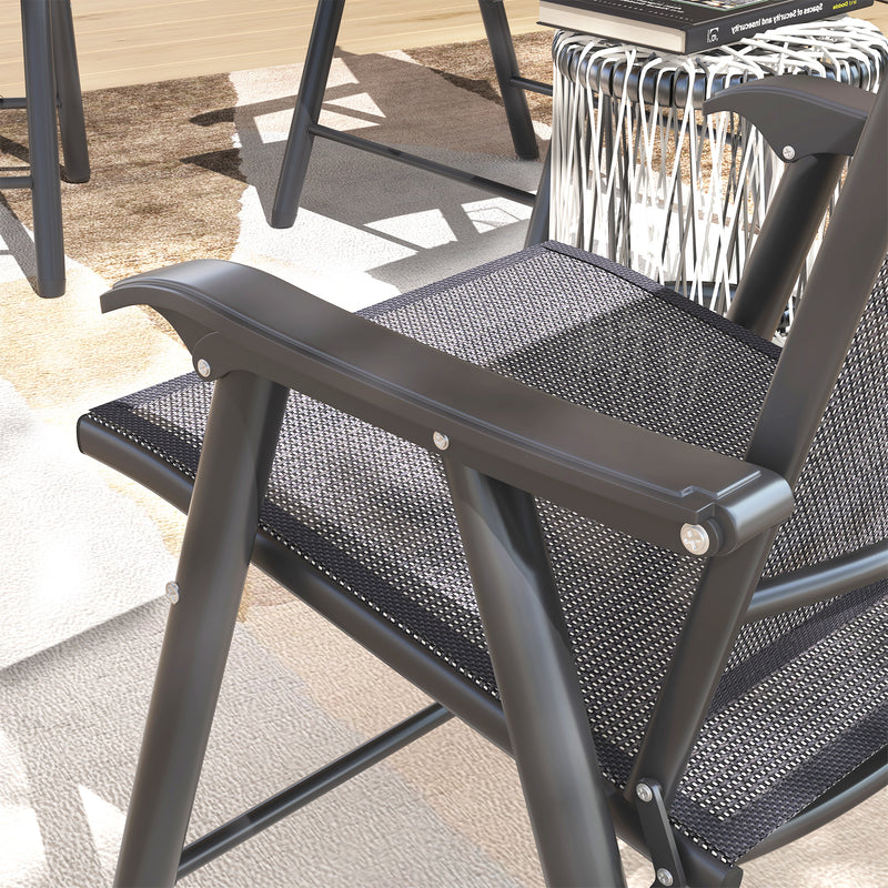 Set of 4 Foldable Metal Garden Chairs Outdoor Patio Dining Seats Charcoal Grey by Outsunny