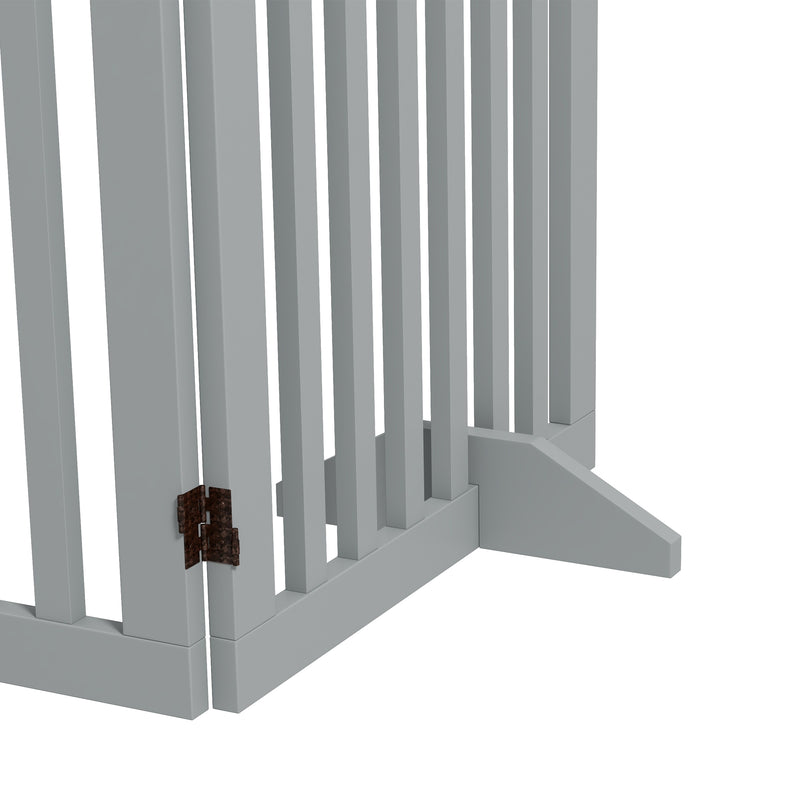 Grey Wooden Foldable Freestanding Pet Safety Gate with Support Feet by PawHut