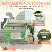 Kids 2 Seater Garden Swing Chair with Adjustable Canopy and Safety Belt in Green by AIYAPLAY