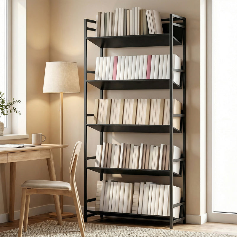 5 Tier Bookcase and Room Divider with Anti Fall Shelves for Organised Storage Black AOSOM