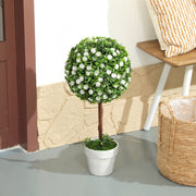 Set of 2 Artificial Topiary Trees with White Roses 60cm for Indoor and Outdoor by HOMCOM