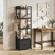 Slim Bookshelf with Drawer and Hooks for Small Spaces and Organised Storage Black AOSOM