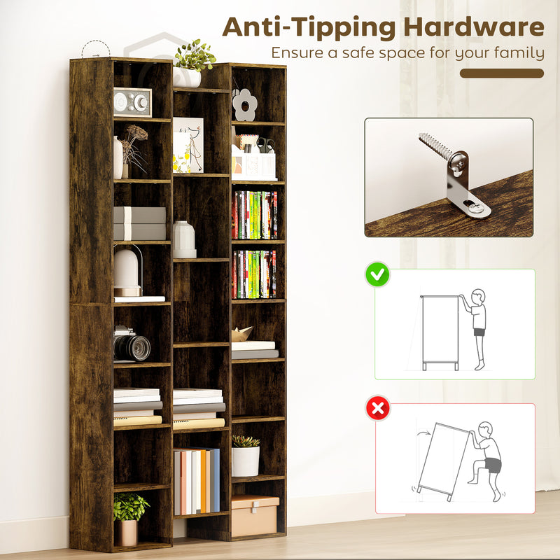 Tall Wooden 21 Cube Bookcase With Open Storage Shelves For Home Office Brown AOSOM