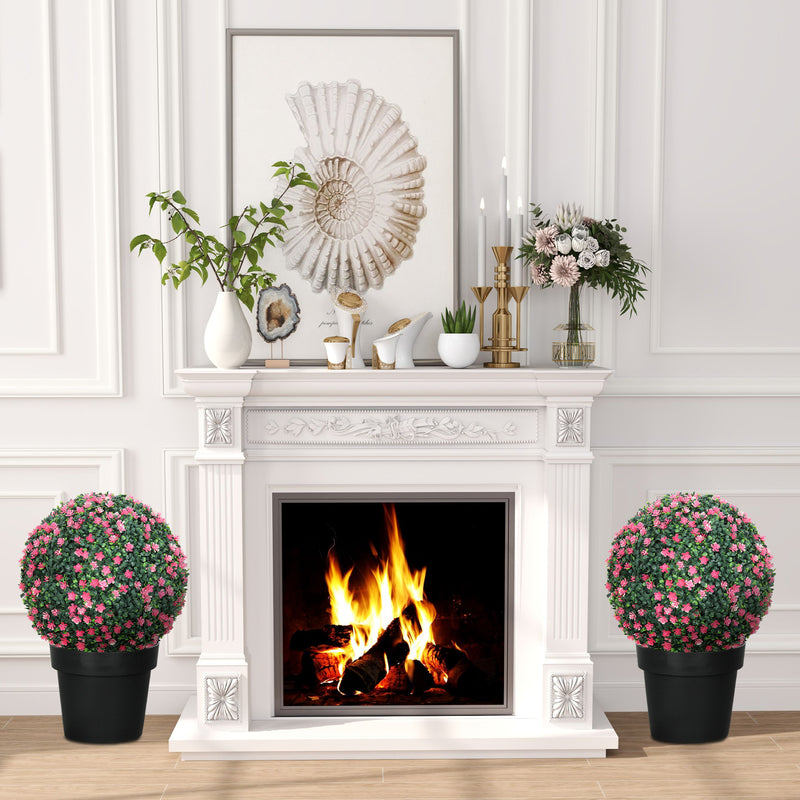 Set of Two Artificial Boxwood Topiary Ball Plants Ideal for Indoor or Outdoor Use Pink
