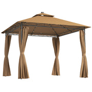 3 x 3 m Brown Metal Gazebo With Solar LED Lighting by Outsunny