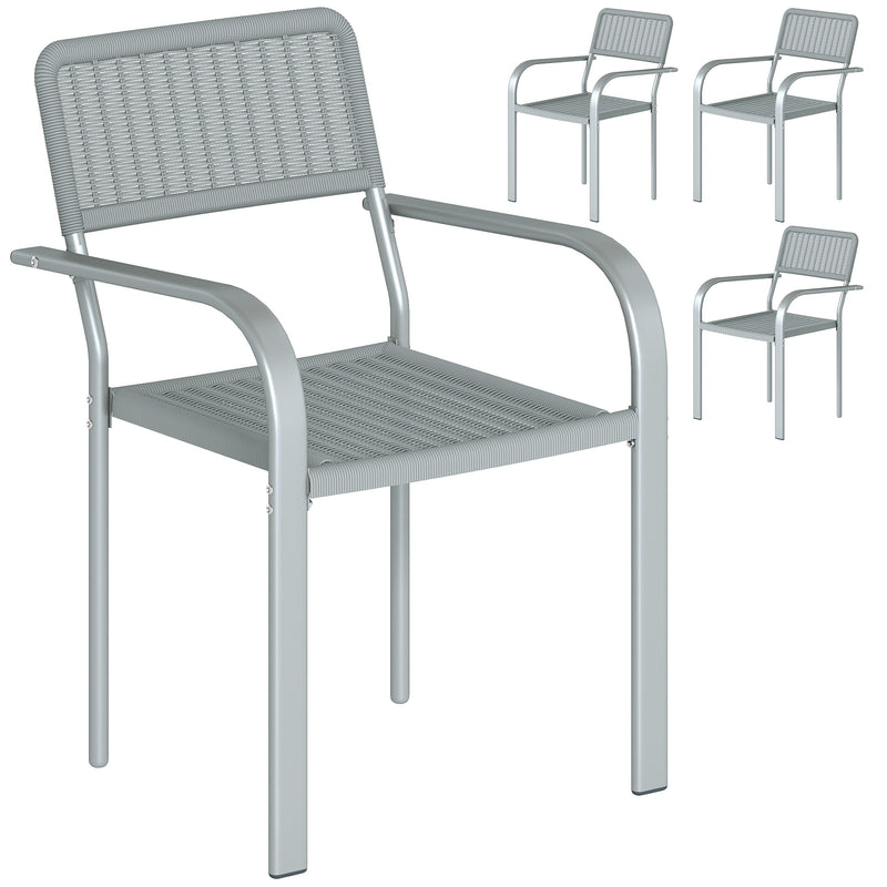 Garden Dining Chair Set of 4 Stackable Rattan Effect with Armrests Light Grey Outsunny